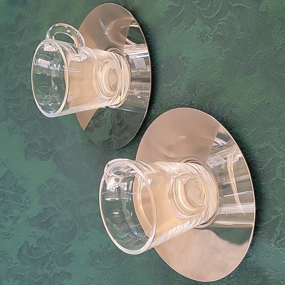 Nespresso Clear Glass Espresso Cups with Silver-tone Saucers (Set of 2)